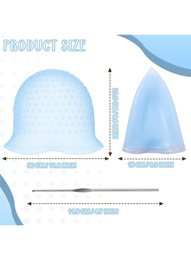 Highlighting Cap With Holes Already In Silicone Reusable Highlighting Cap Hair Dye Cap With Holes Tipping Caps Hair Salon Hairdressing Highlight Cap And Hook Kit (Blue) - Image 2