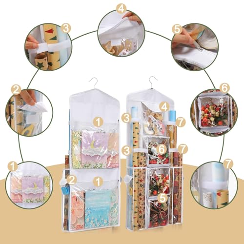 EXLIFBAG Wrapping Paper Storage, Gift Wrap Organizer Holder Double-Sided Hanging Gift Bag Storage Organizer - Image 4