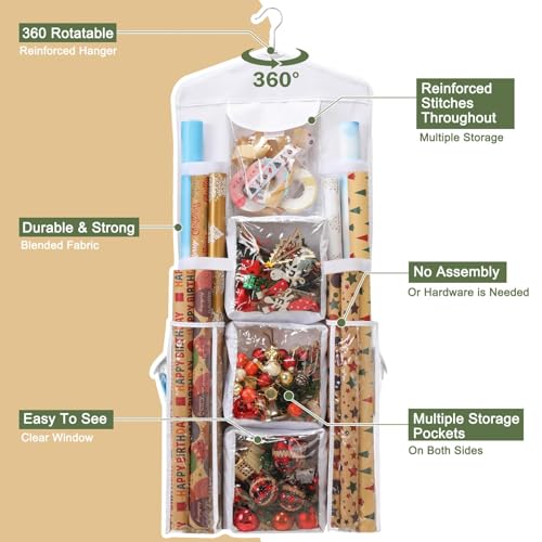 EXLIFBAG Wrapping Paper Storage, Gift Wrap Organizer Holder Double-Sided Hanging Gift Bag Storage Organizer - Image 3