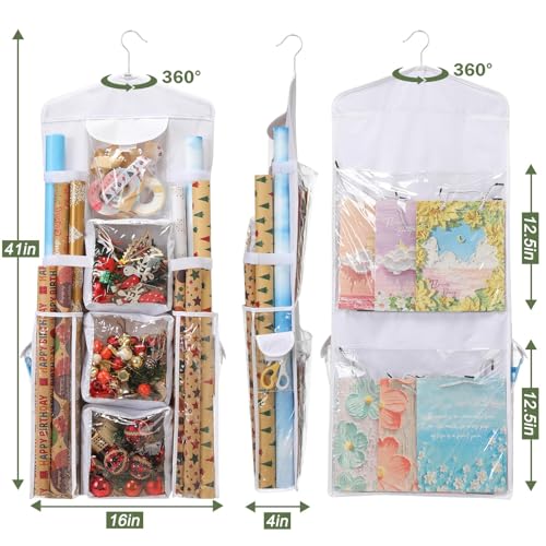 EXLIFBAG Wrapping Paper Storage, Gift Wrap Organizer Holder Double-Sided Hanging Gift Bag Storage Organizer - Image 2