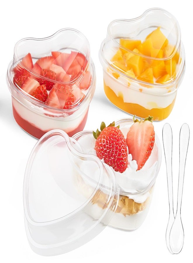 Qeirudu 50 Pack 5 oz Heart Shaped Dessert Cups with Lids and Spoons, Mother's Day Mini Dessert Shooter Cups for Party Serving Parfait Cheesecake Mousse Pudding - Image 1