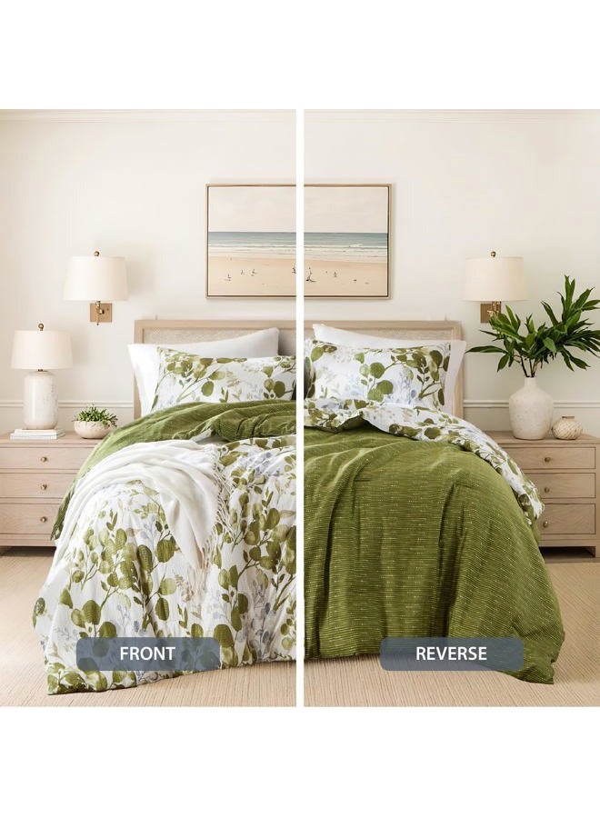 Regency Heights Lightweight Seersucker Botanical Queen Size Comforter Set, Reversible Design Bed Comforter, Premium Microfiber Bedding Set, Comforter and Shams Set, Olive Green - Image 4