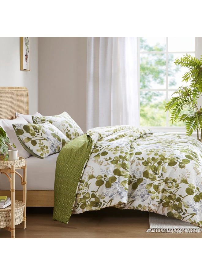 Regency Heights Lightweight Seersucker Botanical Queen Size Comforter Set, Reversible Design Bed Comforter, Premium Microfiber Bedding Set, Comforter and Shams Set, Olive Green - Image 3