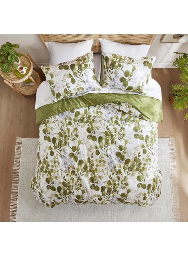 Regency Heights Lightweight Seersucker Botanical Queen Size Comforter Set, Reversible Design Bed Comforter, Premium Microfiber Bedding Set, Comforter and Shams Set, Olive Green - Image 2