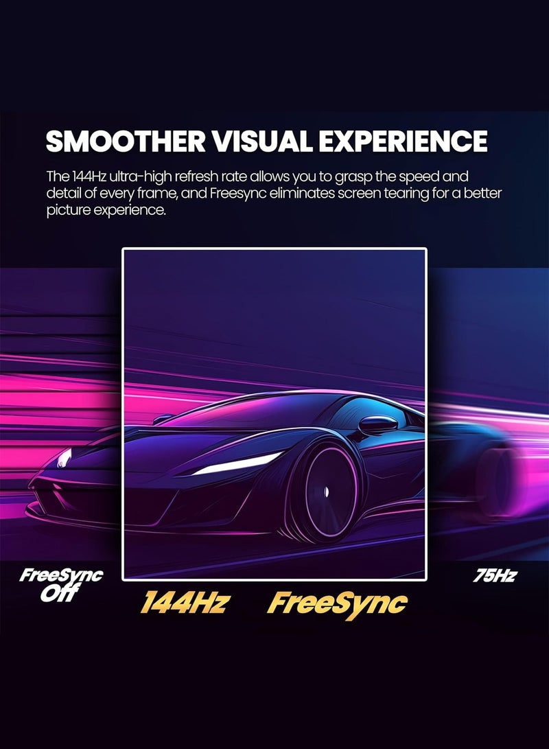 HILUKE 34" Curved WQHD 3440×1440 Gaming Monitor 144Hz, 1ms, 1500R, HDR 10, 100% sRGB PC Screen, AMD Free-Sync Premium/G-Sync Compatible, 2 x DispalyPort 1.4 & HDMI 2.0, Height/Tilt Adjustable Stand, Black - Image 5