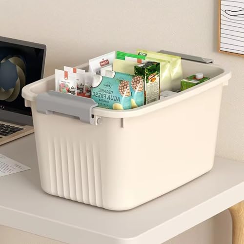 HoopVool Plastic Storage Bin with Locking Lid, Sturdy and Versatile Home Organizer, Available in Multiple Color And Size. (CREAM, PACK OF - 2, LARGE - 14 X 10.2 X 6.3 INCH) - Image 2