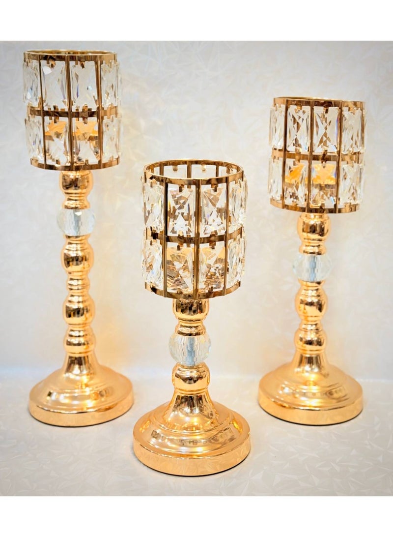 طقم حوامل شموع كريستال وذهبي فاخر