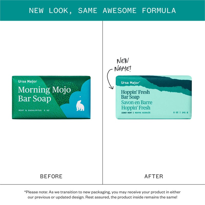 Ursa Major Hoppin' Fresh Bar Soap | Formerly Known As Morning Mojo Bar Soap | Natural, Exfoliating Soap with Peppermint, Eucalyptus and Rosemary | Formulated for Men and Women | 5 ounces - Image 2