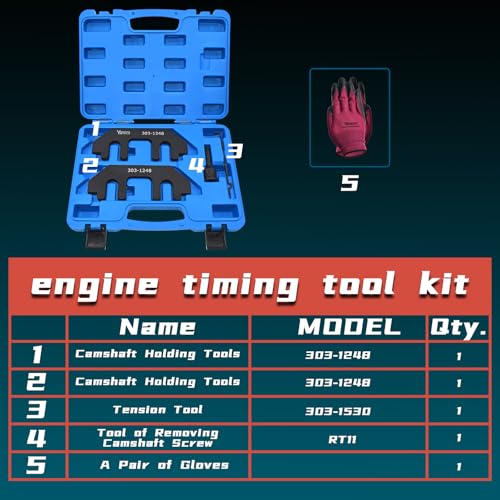 Yuesstloo مجموعة أدوات تثبيت عمود الكامات من يويستلو مع أداة الشد، أداة تثبيت توقيت متوافقة مع محركات فورد 3.5L و 3.7L 4V، 3.5 إيكوبوست، استبدال 303-1248 303-1530 RT11، مع حقيبة وقفازات - Image 2