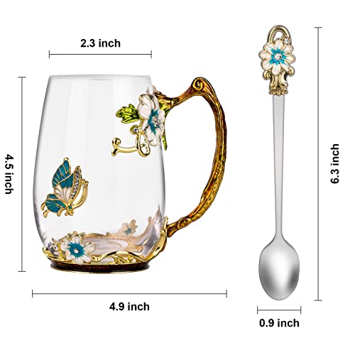 OEAGO Birthday Gifts for Women Mom Glass Coffee Enamels Mug Best Mothers Day Butterfly Gifts for Her from Daughter Son LeadFree Christmas Tea Cup with Spoon Sets - Image 3