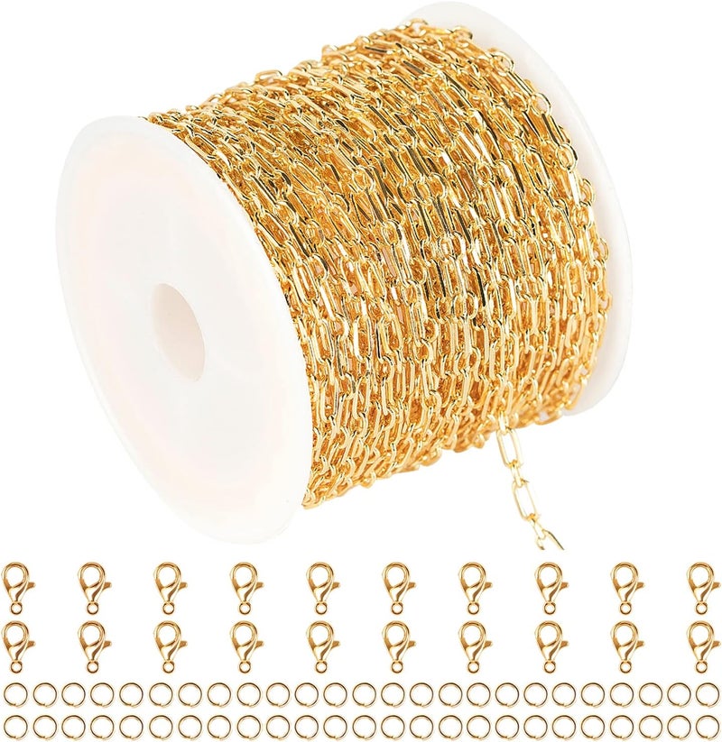 YOUBEIYEE 32.8 Feet 18K Gold Plated Jewelry Chain Paperclip Necklace Chains Bulk for Women Bracelet DIY Craft Chain Roll Jewelry Supplies Findings - Image 1