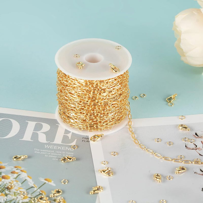 YOUBEIYEE 32.8 Feet 18K Gold Plated Jewelry Chain Paperclip Necklace Chains Bulk for Women Bracelet DIY Craft Chain Roll Jewelry Supplies Findings - Image 4