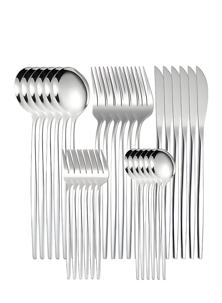 30 Piece Silverware Set Service for 5,Premium Stainless Steel Flatware Set,Mirror Polished Cutlery Utensil Set,Durable Home Kitchen Eating Tableware Set,Include Fork Knife Spoon Set,Dishwasher Safe,silver - Image 1