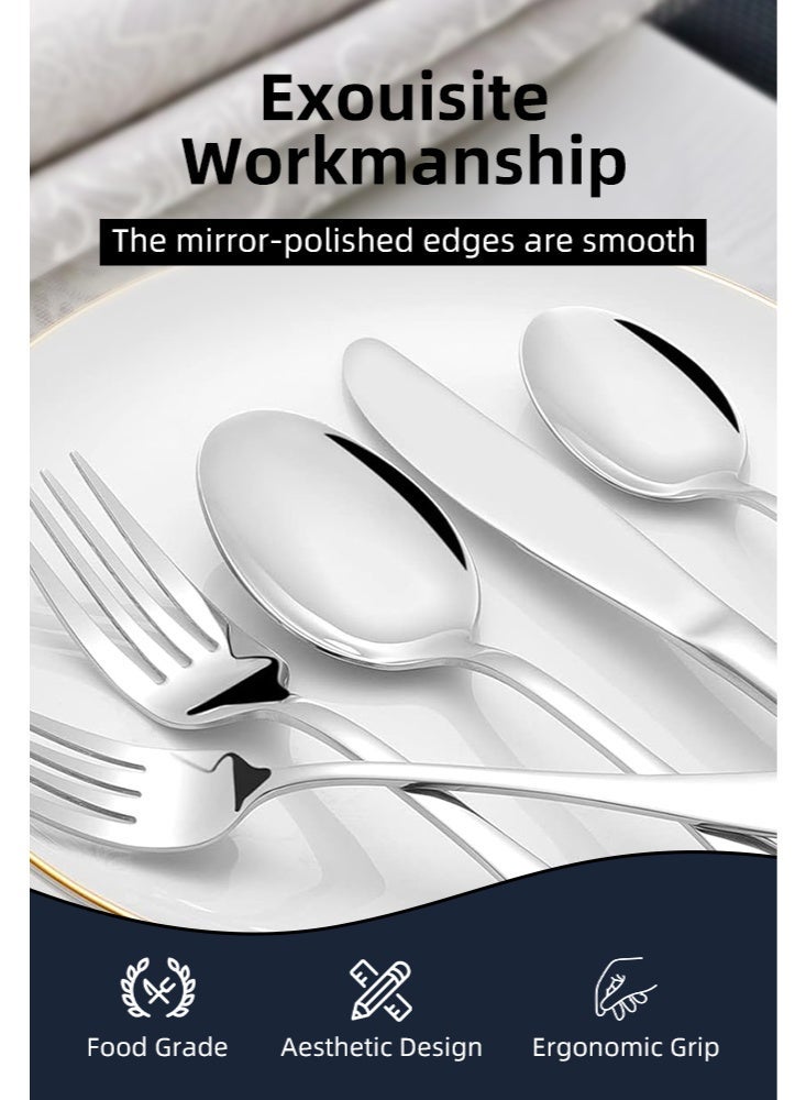 30 Piece Silverware Set Service for 5,Premium Stainless Steel Flatware Set,Mirror Polished Cutlery Utensil Set,Durable Home Kitchen Eating Tableware Set,Include Fork Knife Spoon Set,Dishwasher Safe,silver - Image 2