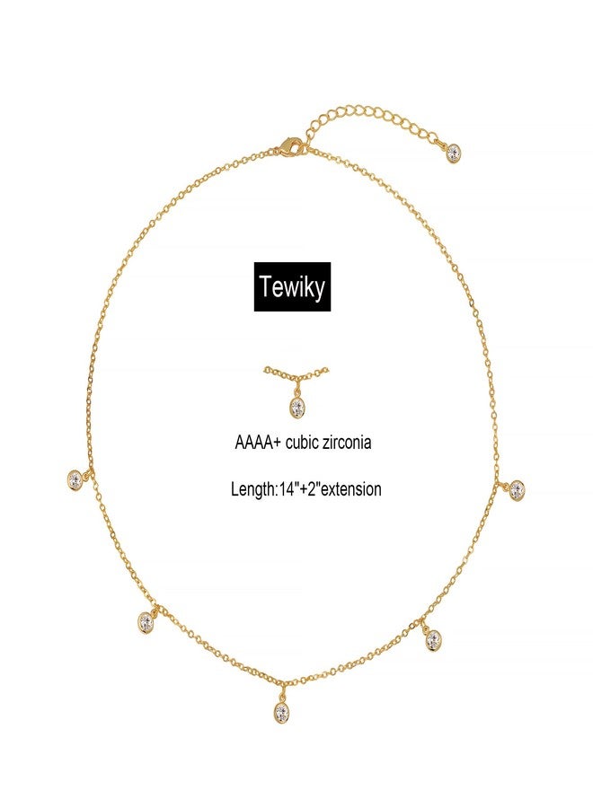 Tewiky Dainty 14k Gold Plated/Silver Cubic Zirconia Necklaces for Women, Simple CZ Jewelry Necklaces Trendy Gifts, 4mm, Brass Plated with 14K Gold, Cubic Zirconia - Image 5
