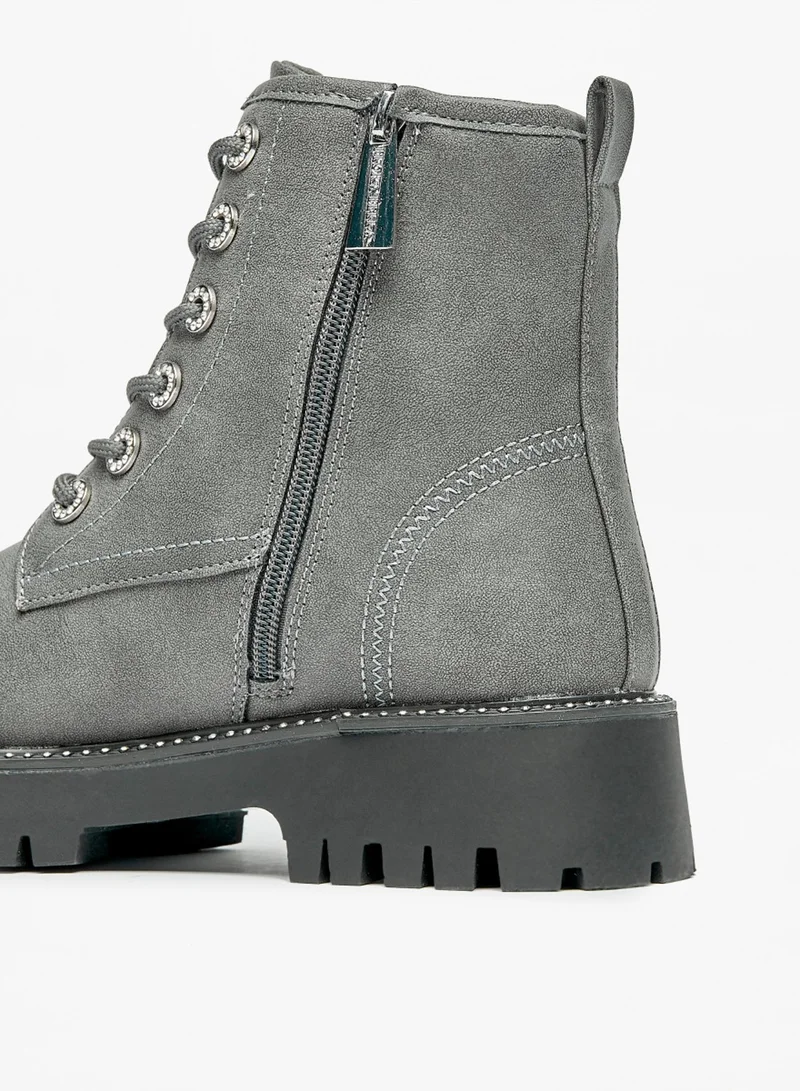 Flora Bella By Shoexpress Womens Solid Lace Up Ankle Boots By Shoexpress