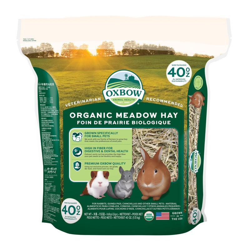 Oxbow Organic Meadow Hay, Guinea Pig & Rabbit Hay, Small Pet Bunny Supplies, All Natural Grass for Guinea Pig, Bunny, Chinchilla & Hamster, Rabbit Supplies for Bunnies, 40 oz Bag - Image 1