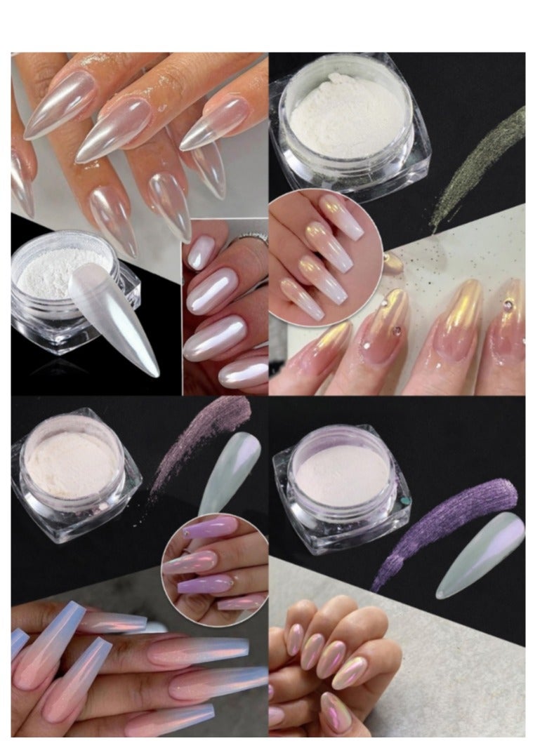 OASIS-TH 4 Colors Chrome Nail Powder Metallic Mirror Effect Pigment Chrome Iridescent Pearl Mica Powder Mirror Laser Aurora Nail Powder Aurora Powder for Nail Art For Salon DIY Nail Art Supplies - Image 1