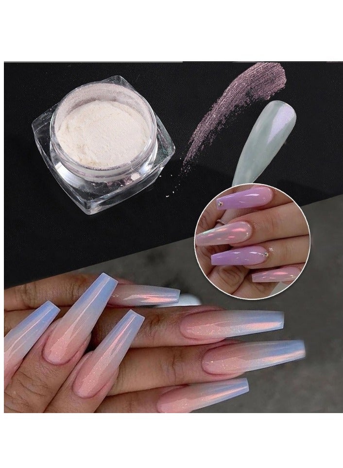 OASIS-TH 4 Colors Chrome Nail Powder Metallic Mirror Effect Pigment Chrome Iridescent Pearl Mica Powder Mirror Laser Aurora Nail Powder Aurora Powder for Nail Art For Salon DIY Nail Art Supplies - Image 4