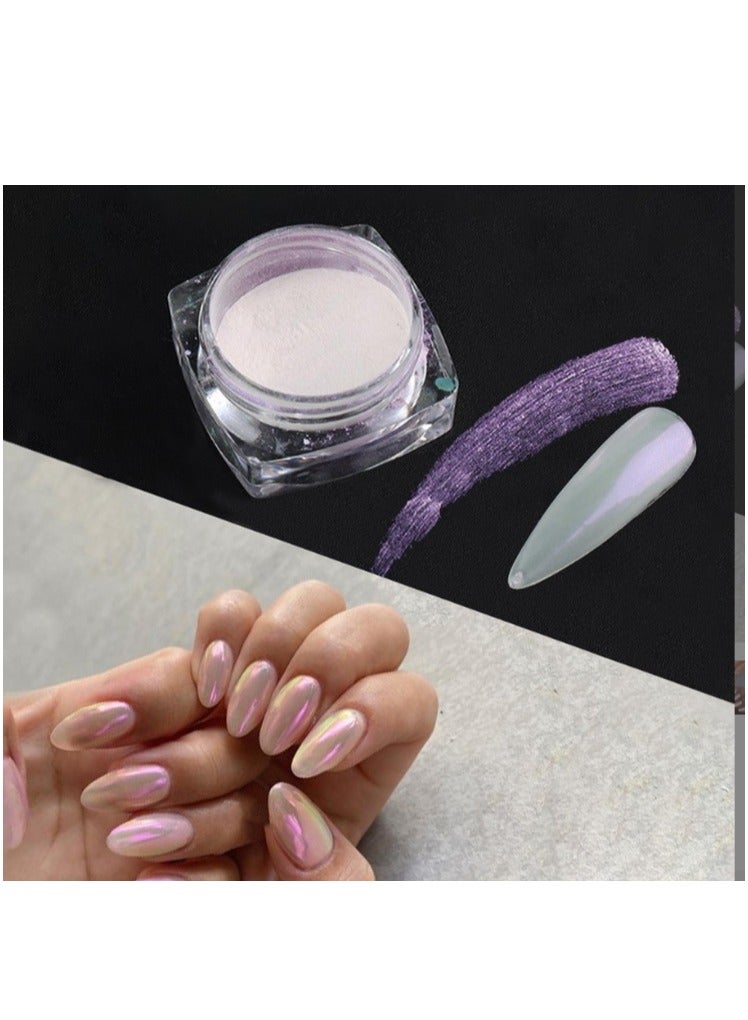 OASIS-TH 4 Colors Chrome Nail Powder Metallic Mirror Effect Pigment Chrome Iridescent Pearl Mica Powder Mirror Laser Aurora Nail Powder Aurora Powder for Nail Art For Salon DIY Nail Art Supplies - Image 5