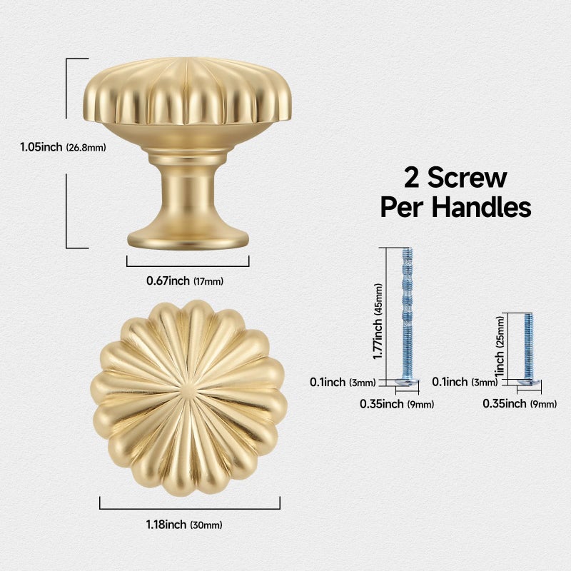 FAPUAL 15 Pack Gold Cabinet Knobs for Kitchen Cabinets and Dresser Drawersï¼ŒZinc Alloy Brushed Brass Hardware Handles Pullsï¼ŒVintage Cupboard Drawer Knob - Image 2