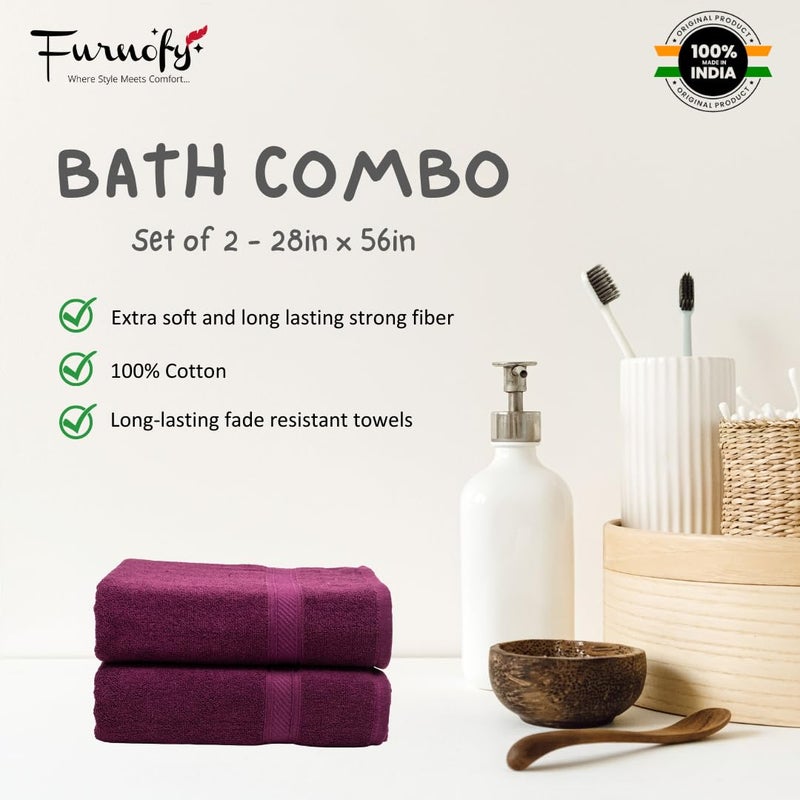 Furnofy 450 GSM Cotton Towels for Bath 70 x 140 cm Highly Absorbent and Soft Bathroom Towels Pack of 2 Magenta - Image 4