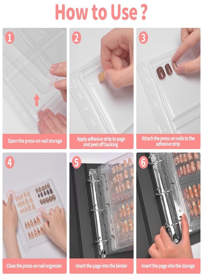 CGBE Press On Nail Organizer: Upgraded Dust & Crush-Resistant Protection, Removable D-Ring Binder Pages, Press On Nail Storage with Nail Tape - Image 4