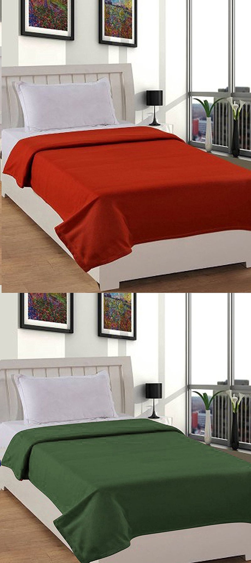 Goyal's ® Polar 2 Piece Fleece Single Blanket - Rust and Green - Image 5