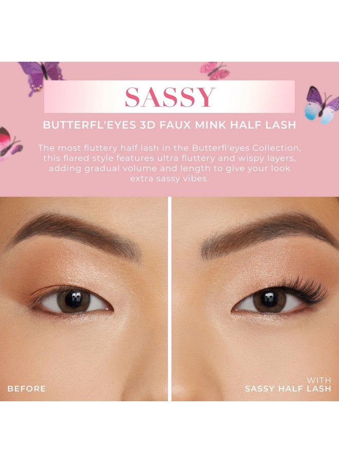 Lilly Lashes رموش باترفلاي ساسي فو Mink ; رموش نصفية بمظهر وإحساس طبيعي ; رموش صناعية خفيفة ومريحة ; رموش قابلة لإعادة الاستخدام 20X ; لا تحتاج إلى قص + سهلة التطبيق ; نمط دائري ; 13 مم - Image 3