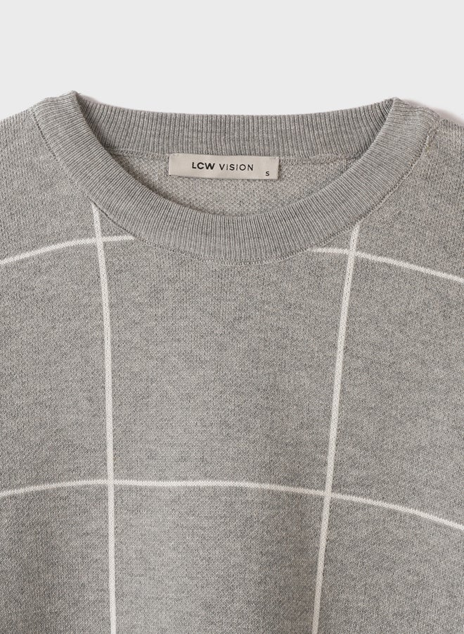 LC WAIKIKI Crew Neck Long Sleeve Plaid Men'S Tricot Sweater - Image 2