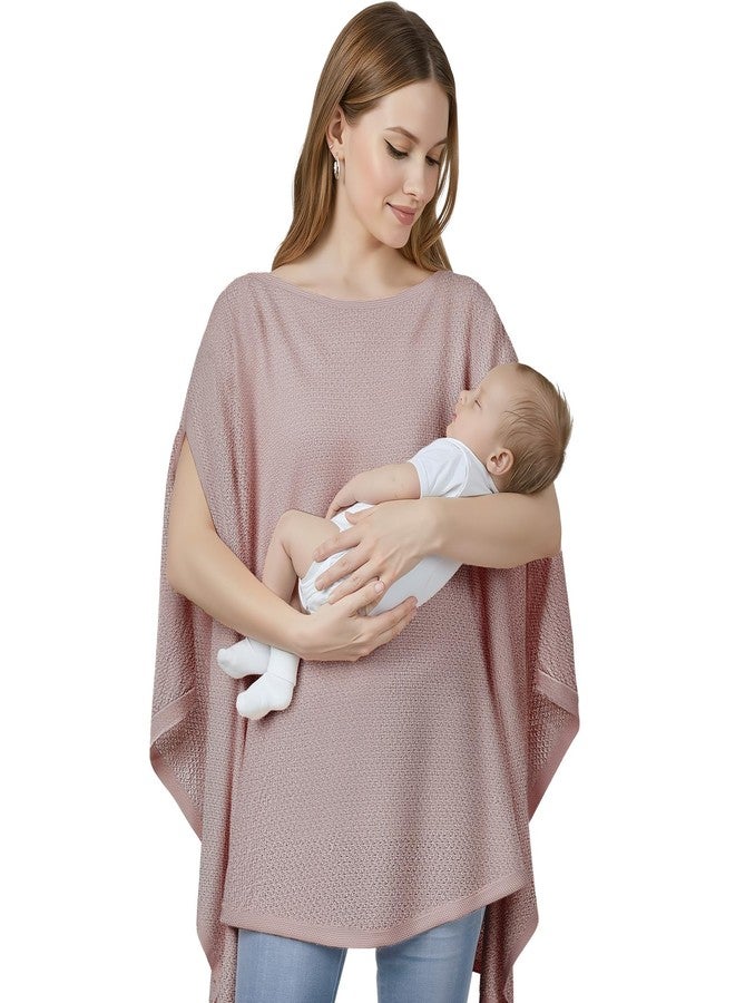 BeBeJoJo Knit Nursing Cover Up for Breastfeeding, Soft & Cozy Breastfeeding Poncho with Dual Side Slits, 360° Full Privacy Nursing Shawl with Laundry Bag, Mauve Taupe - Image 1