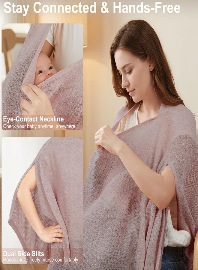 BeBeJoJo Knit Nursing Cover Up for Breastfeeding, Soft & Cozy Breastfeeding Poncho with Dual Side Slits, 360° Full Privacy Nursing Shawl with Laundry Bag, Mauve Taupe - Image 2