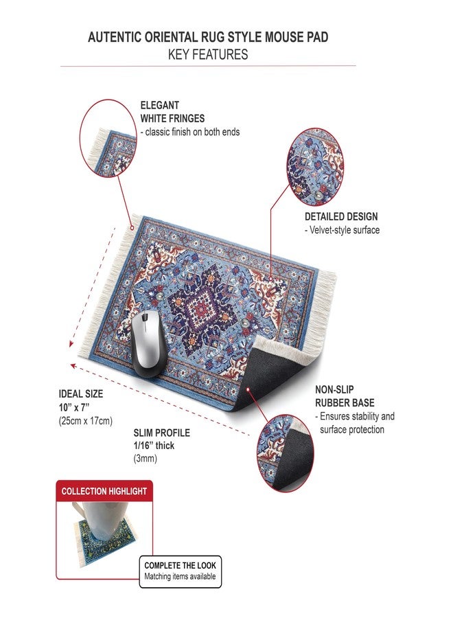 Inusitus Beautiful Oriental Rug Style Mousepad, Miniature Carpet Computer Mouse Pad, Non-Slip, Elegant Office Accessories, Blue - Image 2