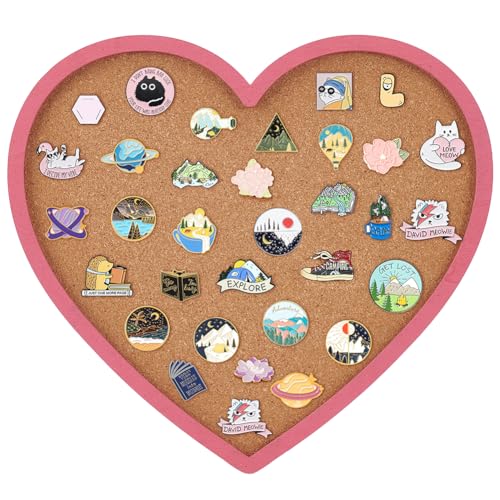 BENECREAT Pearl Pink Heart Pin Cork Board 118x107inch Bulletin Display Board Wall Mounted Cork Board with Pink Frame for Brooch Pin Storage Display Office Home and School Decor - Image 1