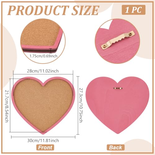 BENECREAT Pearl Pink Heart Pin Cork Board 118x107inch Bulletin Display Board Wall Mounted Cork Board with Pink Frame for Brooch Pin Storage Display Office Home and School Decor - Image 3
