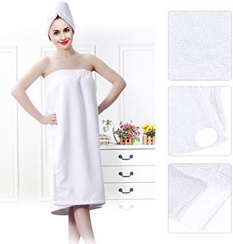 TOPINCN Women Bath Wrap Towel and Fast Dry Hair Drying for Shower Soft Spa Bath Body Wrap Set Towel Bathrobe Shower Spa Wrap Closure Shower Robes with Hair TowelWhite - Image 5