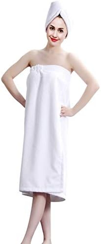 TOPINCN Women Bath Wrap Towel and Fast Dry Hair Drying for Shower Soft Spa Bath Body Wrap Set Towel Bathrobe Shower Spa Wrap Closure Shower Robes with Hair TowelWhite - Image 1