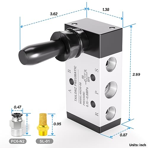 TAILONZ PNEUMATIC 1/4"NPT 5 Way 2 Position Air Hand Lever Operated Valve Pneumatic Solenoid Valve Manual Control Push-Pull 4H210-08 - Image 2
