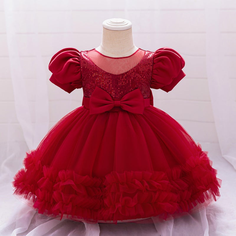 Toddler Bubble Sleeve Christening Gown LAL61-Bordeaux