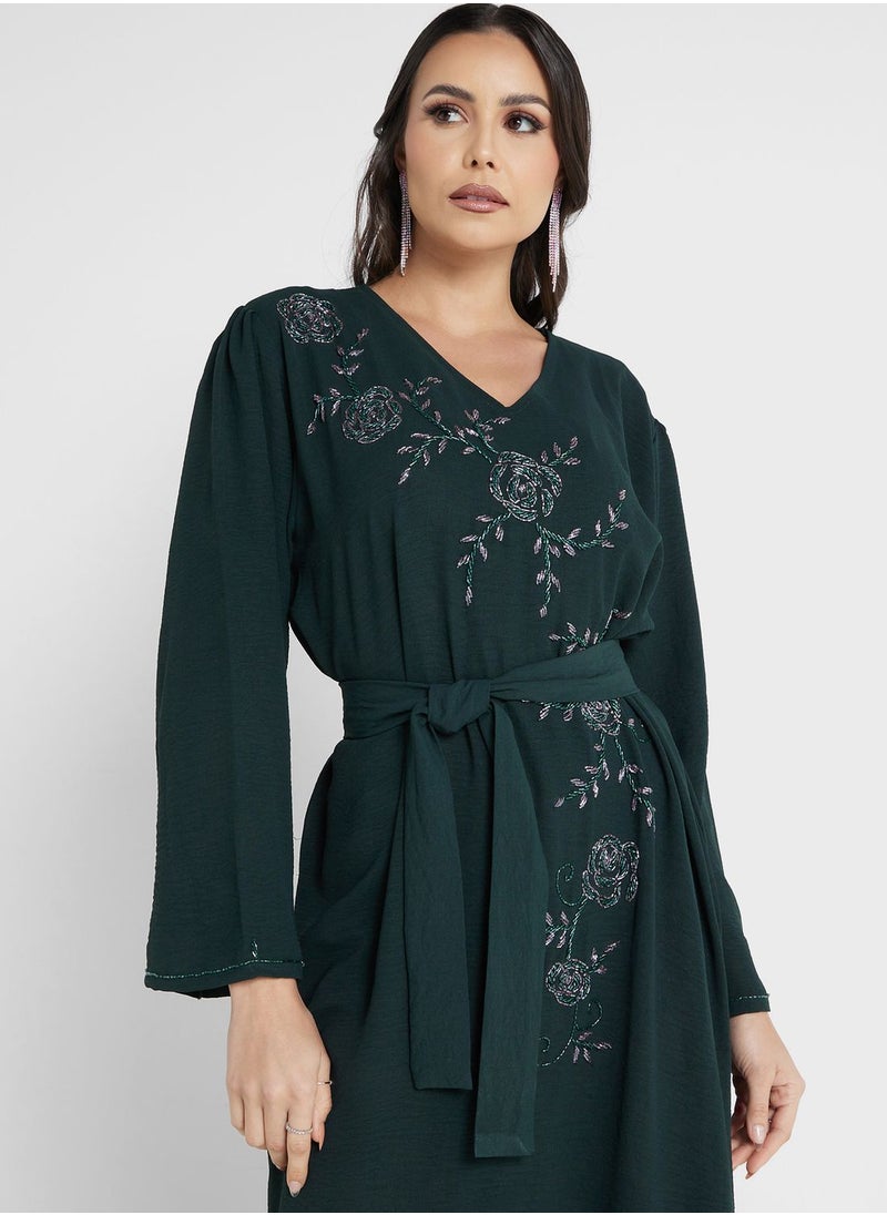 hayas closet - Embroidered Belted Jalabiya - Image 1