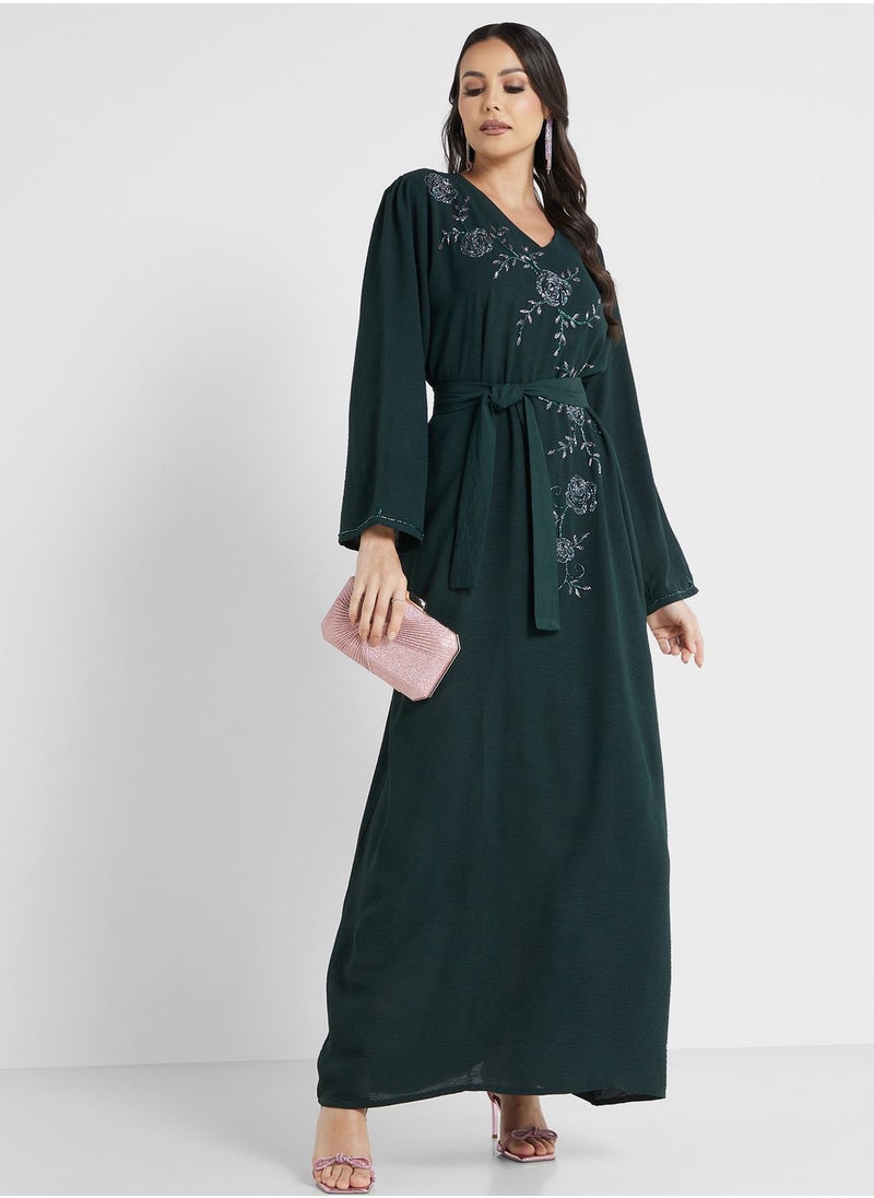 hayas closet - Embroidered Belted Jalabiya - Image 1