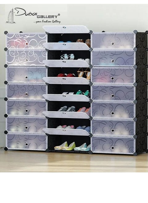 18 Cube Plastic Shoe Storage Organizer Units, Stackable Shoe Organizing Rack, Closed Shoe Organizer Boxes Bins with Doors, Space Saving Shoe Storage Cabinet for Heels, Boots, Slippers