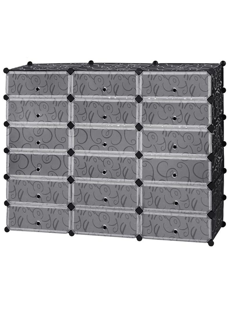 18 Cube Plastic Shoe Storage Organizer Units, Stackable Shoe Organizing Rack, Closed Shoe Organizer Boxes Bins with Doors, Space Saving Shoe Storage Cabinet for Heels, Boots, Slippers