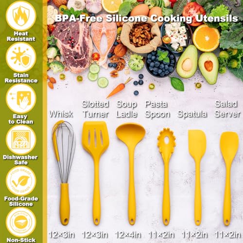 BESZONE Sunflower Utensil Caddy with Silicone Cooking Utensils Set 6PCS, Canister Holder Sunflower Kitchen Decor and Accessories Theme Set Counter Yellow Kitchen Decor Country Crock Organizer Gifts for Women - Image 4