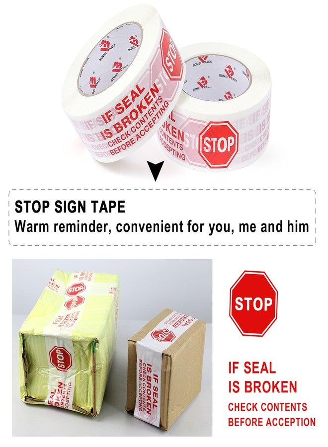 BOMEI PACK Stop Sign Sealing Tape,Pre-Printed "IF Seal is Broken Check Contents Before Accepting"Packing Tape with Dispenser 2 Inch x 110 Yards Heavy Duty Shipping Tape for Moving,Sealing - Image 2