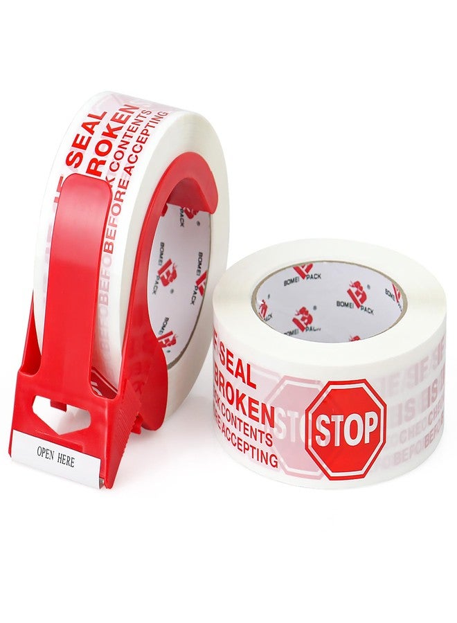 BOMEI PACK Stop Sign Sealing Tape,Pre-Printed "IF Seal is Broken Check Contents Before Accepting"Packing Tape with Dispenser 2 Inch x 110 Yards Heavy Duty Shipping Tape for Moving,Sealing - Image 1