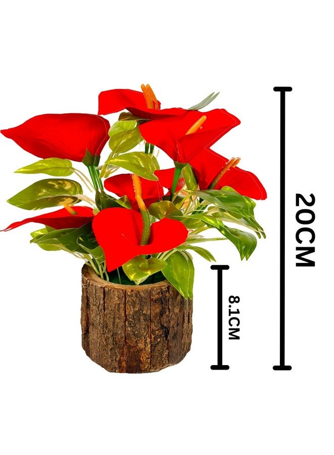 Dekorly Artificial Sunflowers, Rose, Anthurium Fake Flowers Potted Artificial Plants Decorative Artificial Flowers Indoors for Home Office | Natural Wooden Pot (Anthurium, Height : 18CM) - Image 2