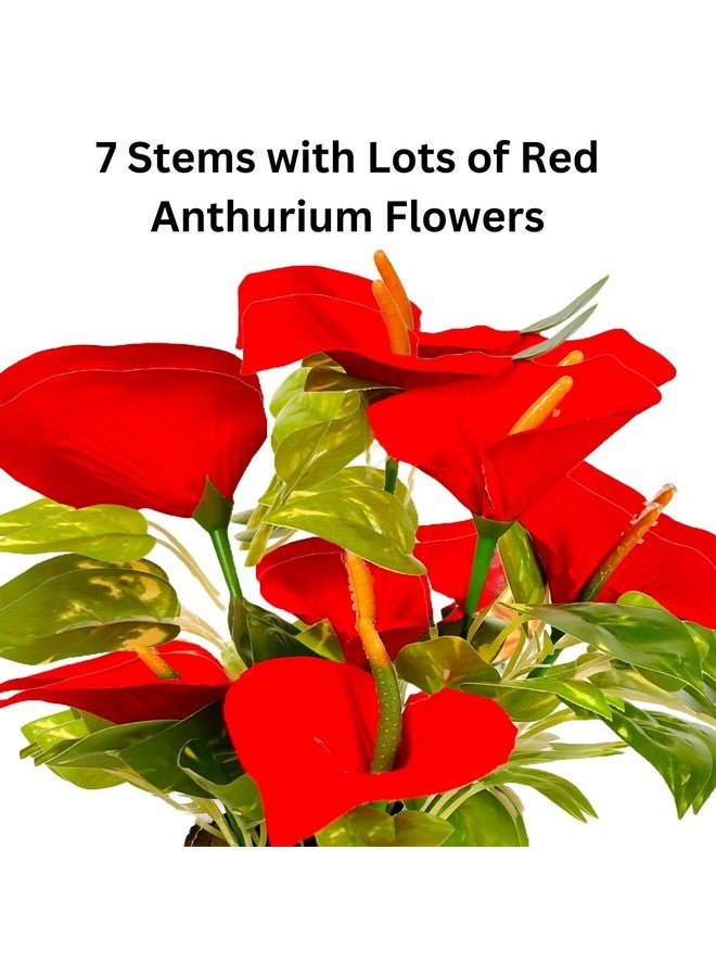 Dekorly Artificial Sunflowers, Rose, Anthurium Fake Flowers Potted Artificial Plants Decorative Artificial Flowers Indoors for Home Office | Natural Wooden Pot (Anthurium, Height : 18CM) - Image 3