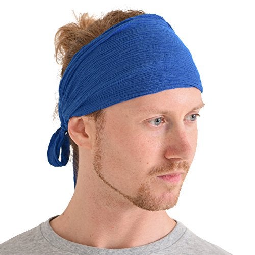 CHARM Womens Pirate Headband Headwrap - Turban Head Scarf, Pirate Bandana for Men, Festival Accessories, Boho Hair Band, Unisex Halloween Bandana Blue - Image 1