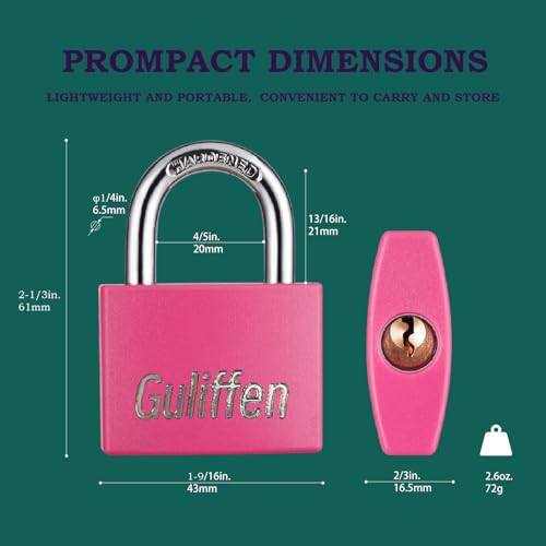 Guliffen 2 Pack Aluminum Locker Lock with Key, Pad Lock with 1-9/16 in. (40 mm) Wide, Key Lock for Gym Locker, Shed, Gate, and Storage Unit - Image 2